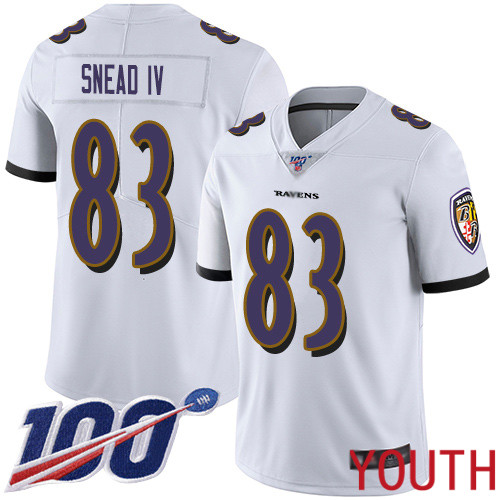 Baltimore Ravens Limited White Youth Willie Snead IV Road Jersey NFL Football 83 100th Season Vapor Untouchable